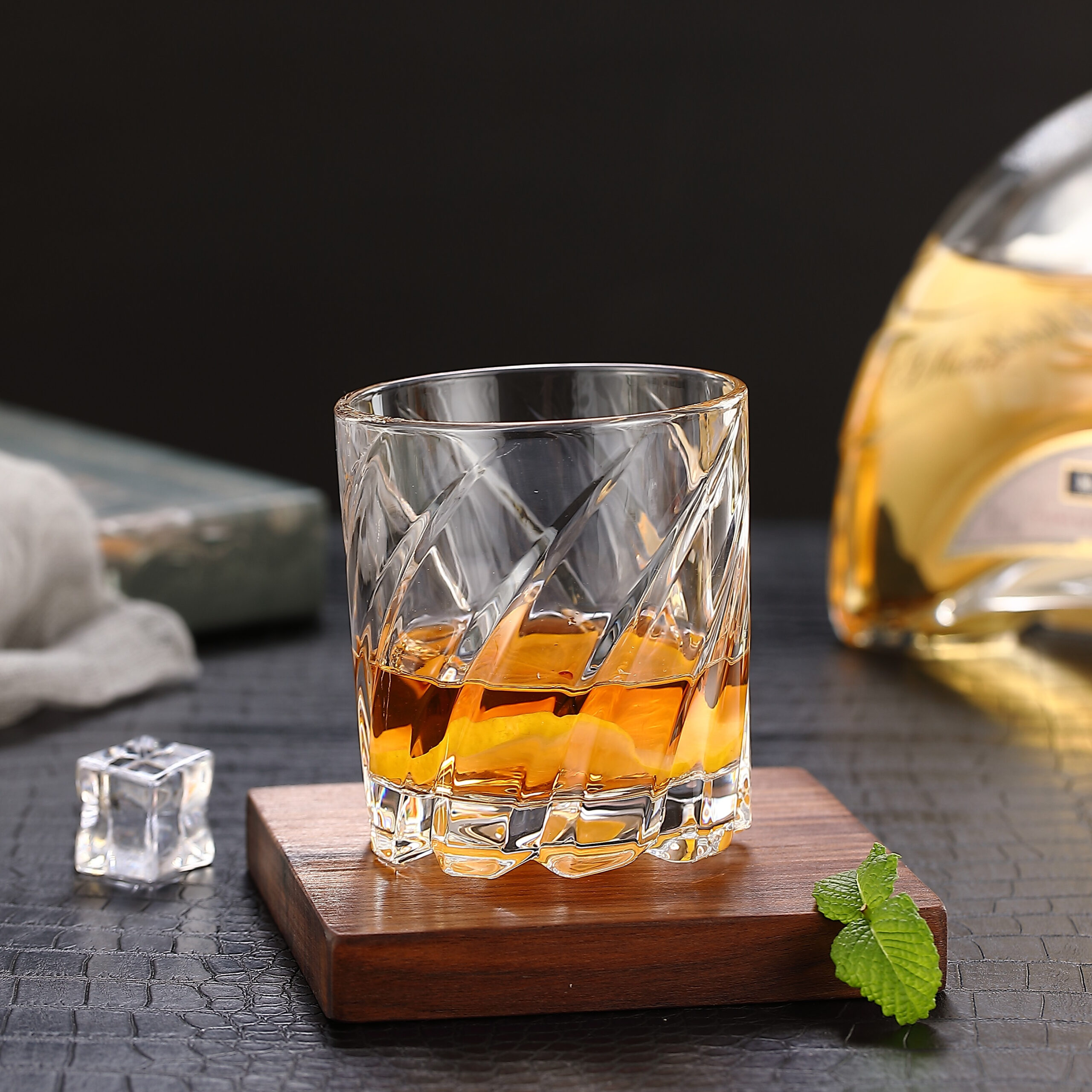 280ml Square Diagonal Grain Glass | 6 Pieces